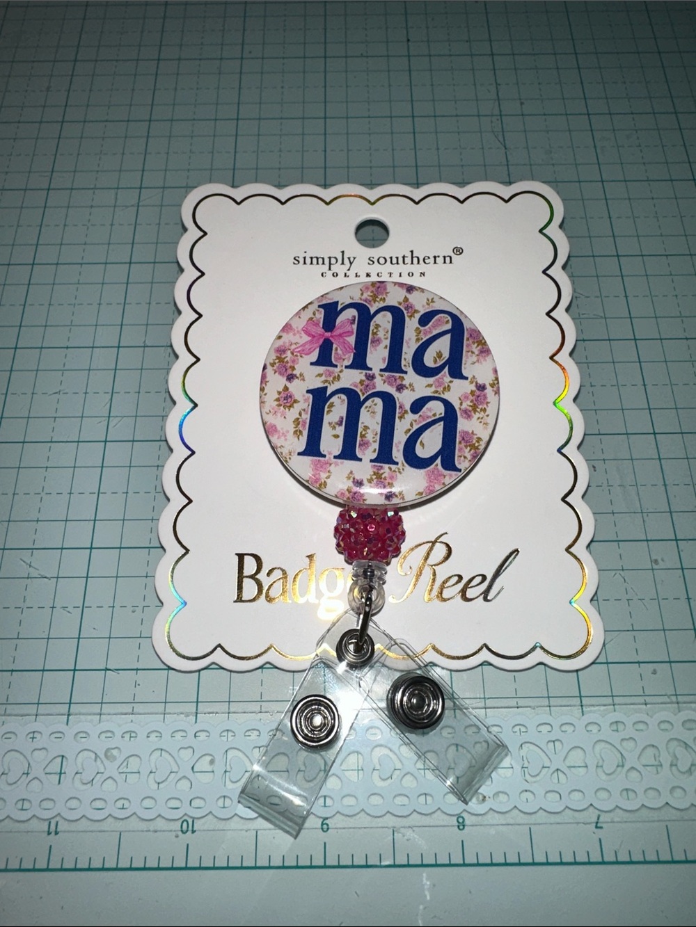 Simply Southern Floral "Mama" Badge Reel - Pink & Blue